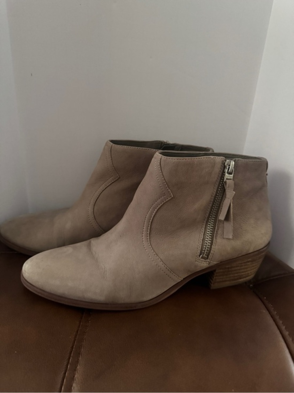 Sam Edelman Taupe Suede Ankle Booties with Side Zip